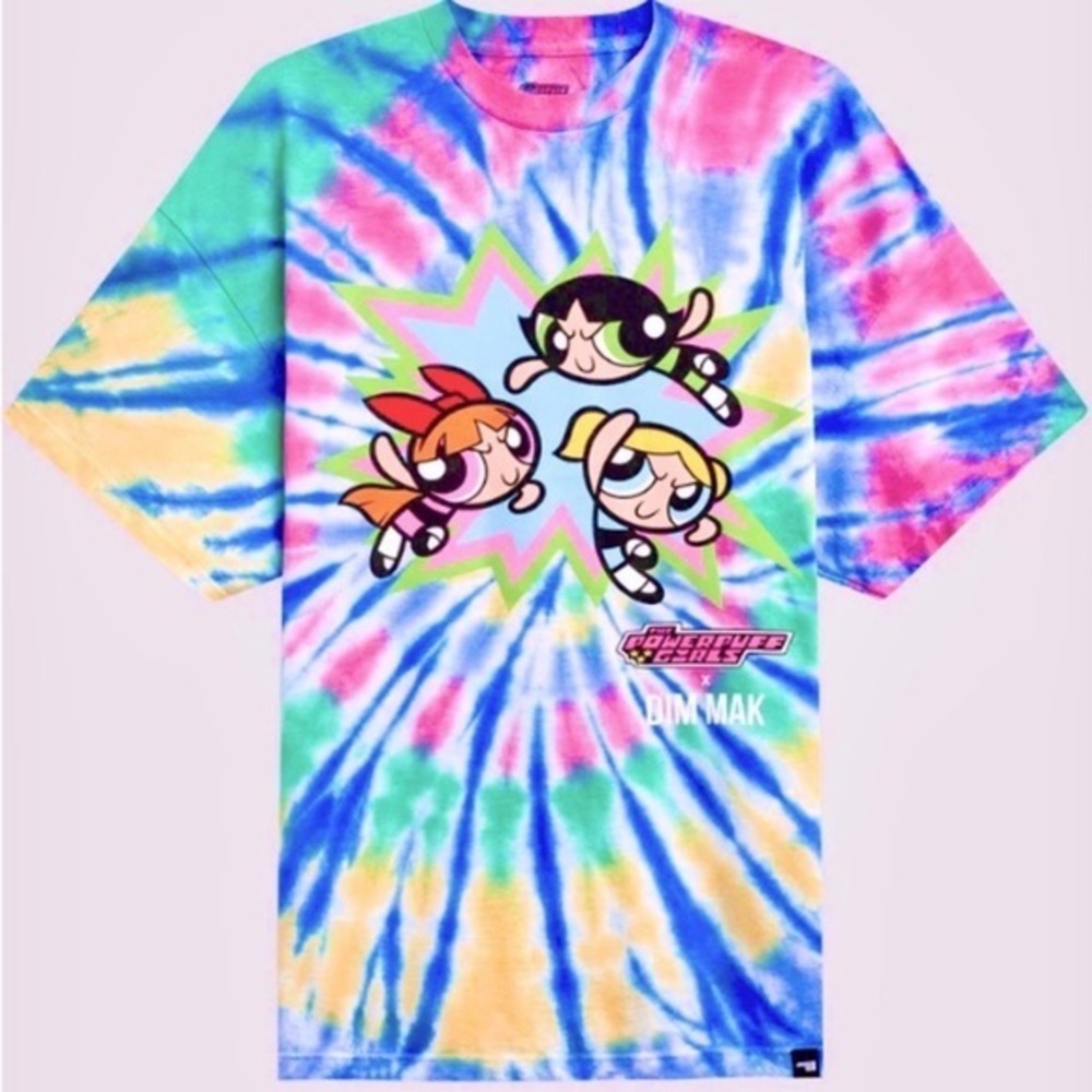 🆕RARE Dim  Mak x Powerpuff Girls - Cake Tee - Neon Swirl Tie Dye 🎂🍭 NWOT